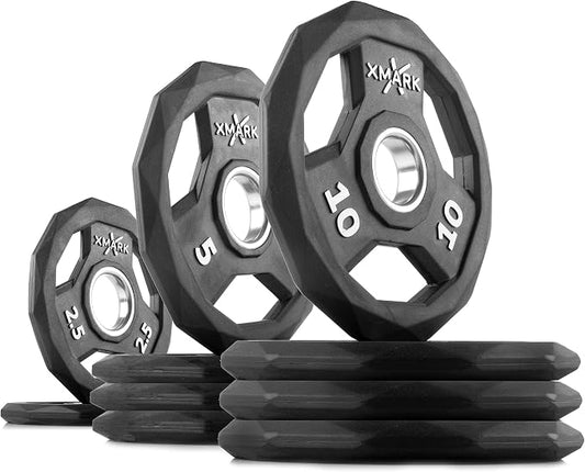 XMARK Black Diamond Olympic Weight Plates 2-Inch, Rubber Barbell Plates with Tri-Grip Handles for Home Gym Strength Training