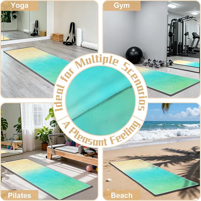 Yoga Mat Towel Non Slip Ultra-Absorbent Hot Yoga Towel, Super Stylish Printed Sweat Hot Yoga Towel, Ideal for Home, Workouts, Pilates, Yoga, 72 x 27in, Green & Yellow