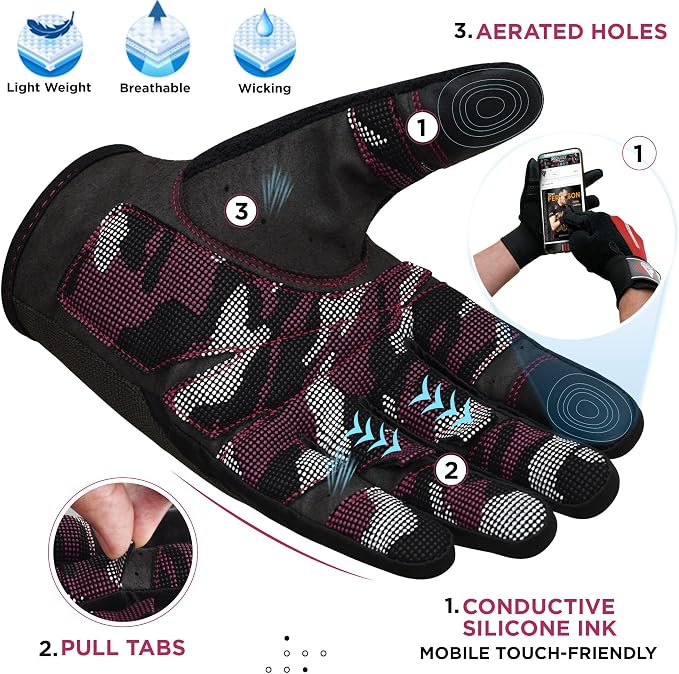 RDX Weight Lifting Gloves with Wrist Support -Touch Screen Full Finger Gym Workout, Breathable Anti Slip Padded Grip, Men Women Fitness Training, Powerlifting Bodybuilding HIIT Exercise Weightlifting