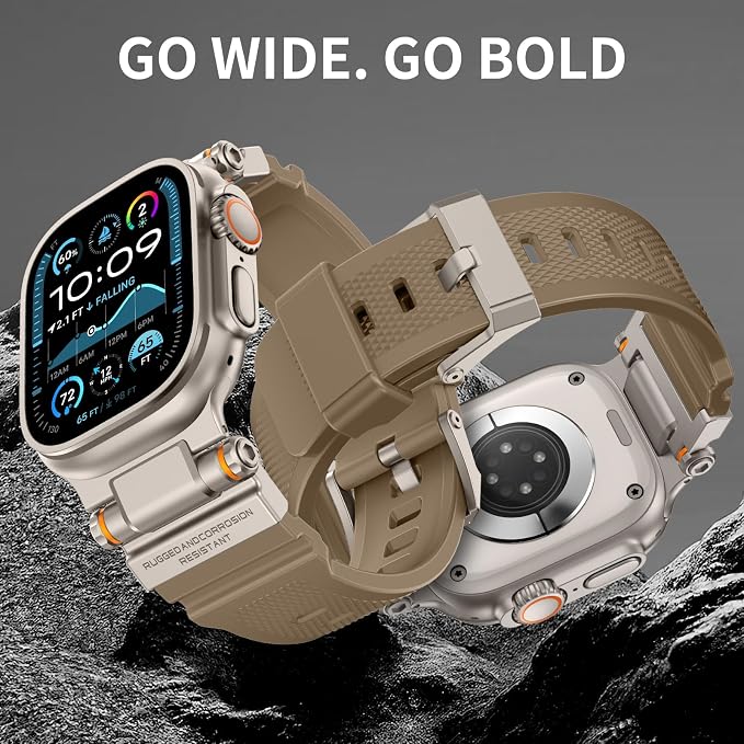 Band Compatible with Apple Watch Ultra 3/2/1 Band 49/46/45/44mm | Metal Connector with Silicone Rugged Strap for iWatch Ultra Series 11/10/9/8/7/6/SE3/SE2/SE/5/4/3/2/1, Desert Tan/Titanium