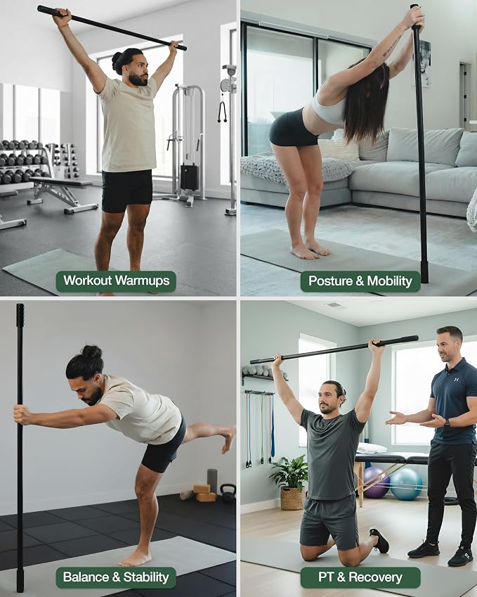 Yoga Stick - 5ft Bamboo Stretching Stick for Mobility, Flexibility, Balance with 20+ Video Tutorials, Stretching Equipment, Exercise Stick for Stretching, Posture Corrector, Physical Therapy Dowel Rod
