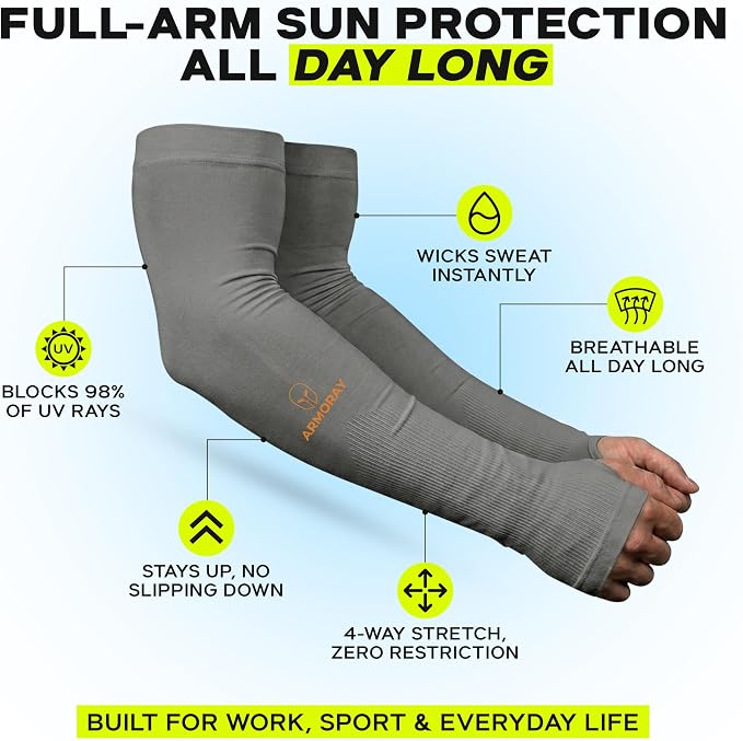 ARMORAY Arm Sleeves for Men and Women - UV Sun Protection Cooling Compression - Tattoo Cover Up Sleeve for Daily Wear & Work