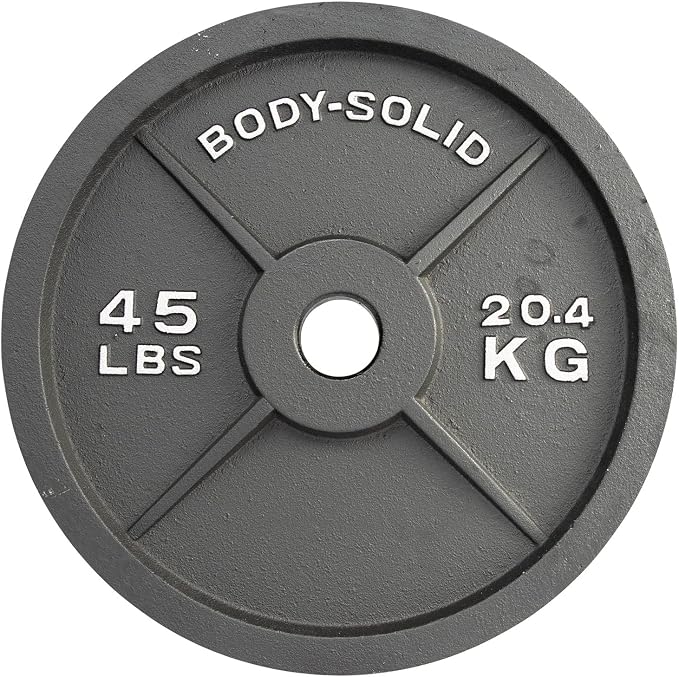Body-Solid Cast Iron Olympic Single Weight Plate - Free Weights, Dumbbell Plates, 2 Inch Standard Hole for Barbell