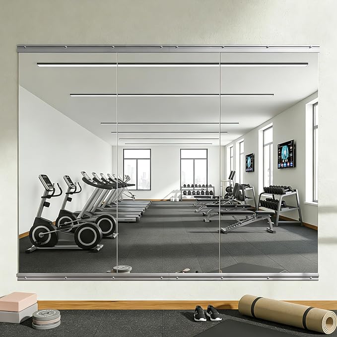 VooBang Home Gym Mirror 3 PCS 28"×55", Frameless Wall Mirror Full Length | Shatterproof Tempered Glass Large Body Mirror Hanging for Dancing Studio, Exercise, Fineness, Yoga
