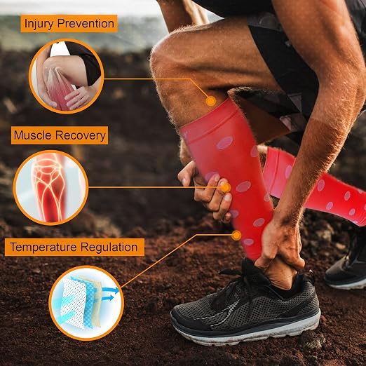 Doc Miller Calf Compression Sleeves 20-30 mmHg for Women & Men, 1 Pair | Footless Compression Socks, Polka Dots Design, Shin Splints Relief, Varicose Veins, Running, Nurses, Travel, Leg Support