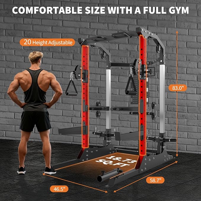 Garvee Power Cage 2000LB Power Rack with Independent Dual Pulley System
