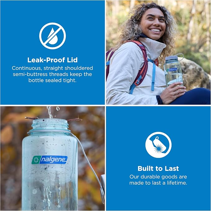 Nalgene 32 oz Wide Mouth Water Bottle, Seafoam | BPA-Free, Durable & Lightweight, Leak Proof, Dishwasher Safe, Large Reusable Plastic Bottle for Hiking, Gym, Work & Travel