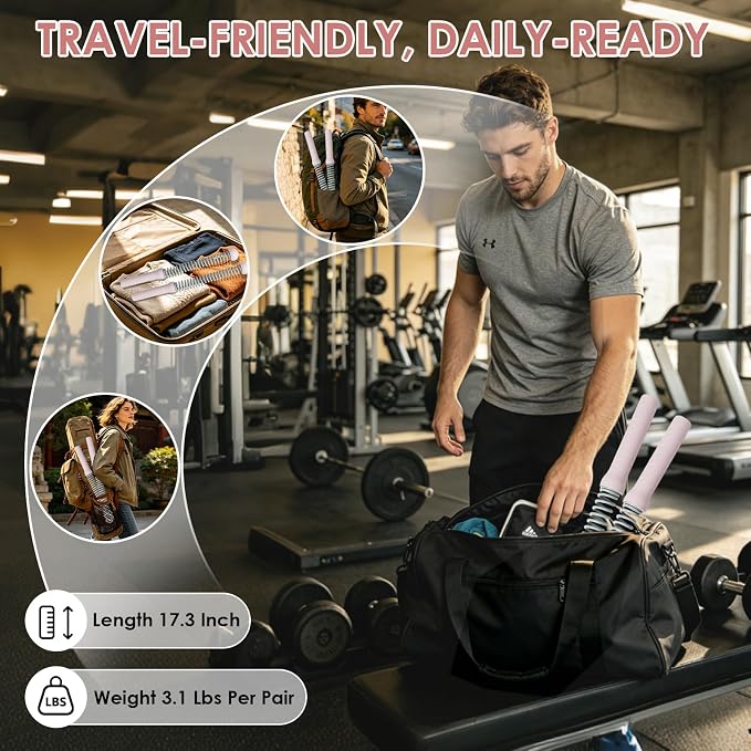 Ropeless Battle Ropes, 2-in-1 Weighted Cordless Ropes for Home Gym, Pink | Portable design for strength building, HIIT & low-impact cardio. Versatile exercise equipment for men & women