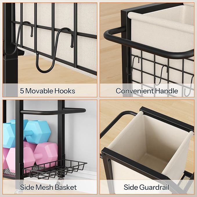 HOOBRO Dumbbell Rack, Weight Rack for Dumbbells, Yoga Mat Storage Rack, Home Gym Storage Rack for Dumbbells Kettlebells Foam Roller, Workout Storage Organizer with Wheels & Hooks