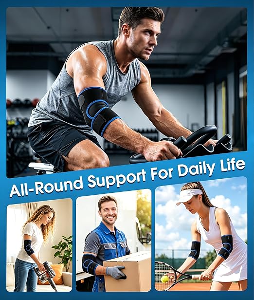 Adjustable Elbow Brace with Support for Tennis, Tendonitis & Golfer's Elbow | Compression Sleeve for Pain Relief, Breathable Soft Ergonomic Design Suitable for Sports Work Daily Life, Fits Most Men Women