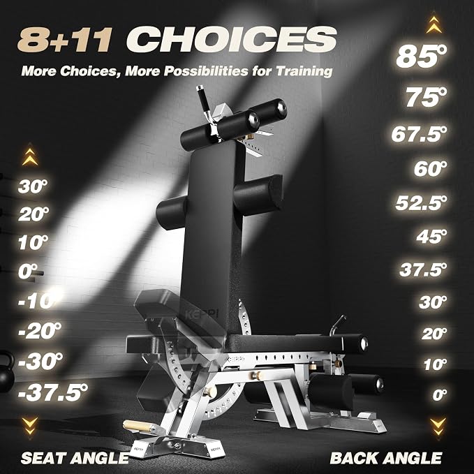 Keppi Fitness Bench6000 Weight Bench, Commercial Grade FID Workout Bench | 2200lb Flat Capacity, 11 Back&8 Seat Specialized Angles for Serious Lifters, 97lb Frame Weight with above 1 Gauge Support
