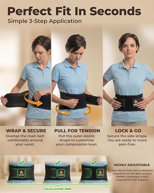 Sparthos Back Brace for Women & Men, Sciatica, Lower Back Pain - Black-XS