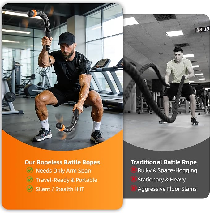 Upgrade Weighted Ropeless Battle Ropes, Adjustable Cordless Battle Rope – Portable Battle Ropes for Home Gym Workout, HIIT & Cardio Full Body Training Exercise Rope for Strength Training Men & Women