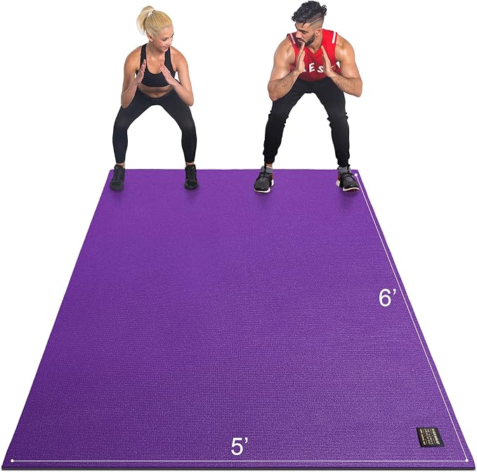 GXMMAT Large Exercise Mat 6'x4'/6'x5'/6'x6'(7mm), Thick Workout Mats for Home Gym Flooring, Extra Wide Non-Slip Durable Cardio Mat, Shoe Friendly, Perfect for Plyo, MMA, Jump Rope, Weights, Fitness