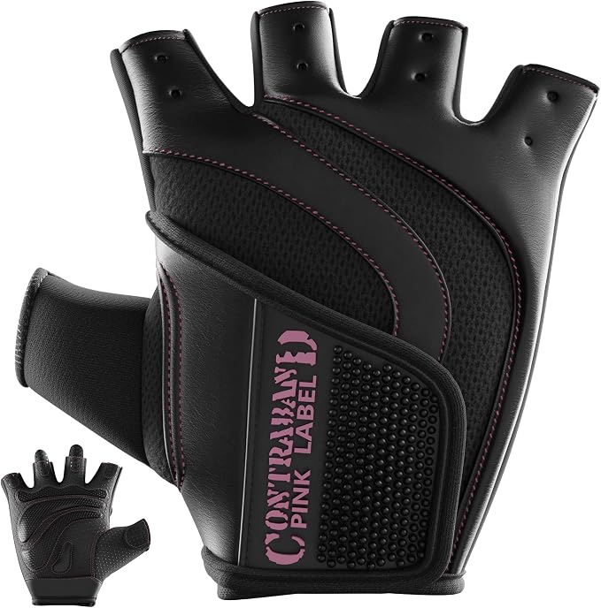 Contraband Pink Label 5437 Womens Extreme Grip Weight Lifting Gloves w/Heavy Rubber Padded Palm (Pair) - Heavy Duty Palm w/Griplock Silicone & Rubber Grip Pads for Gym Workouts