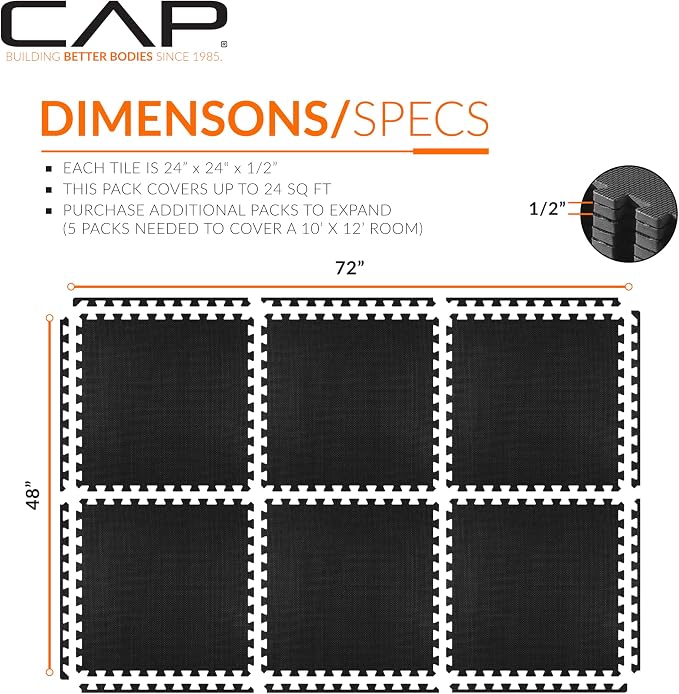 CAP Puzzle Exercise Mats | 1/2” Thick EVA Interlocking Foam Tiles for Home Gym Flooring | Multiple Options