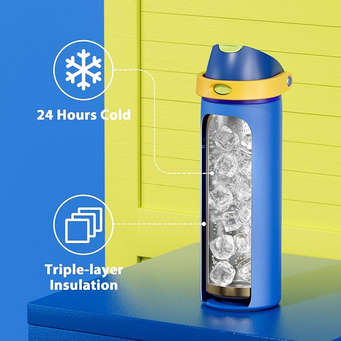 Meoky 24 oz Insulated Water Bottle for Men Stainless Steel Water Bottle with 2-in-1 Straw and Spout Lid - Leak Proof, Cold for 24 Hours, Fits in Car Cup Holder, BPA-Free for Sports Travel, Sapphire