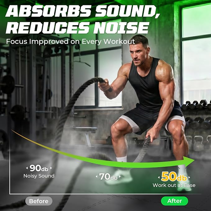 PRAISUN 0.56" Rubber Top Gym Flooring, Heavy Duty Interlocking Gym Mats for Home Gym, Non-Slip Workout Mat, 24 x 24in Large Gym Floor Mat, Protect Floors from Equipment, 192 Sq Ft, Pure Black