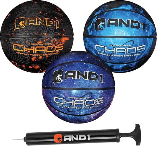 AND1 Mini Basketball Pack Set for Kids (Deflated w/Pump Included): - 7-Inch Premium Youth Size Basketballs, Easy to Grip