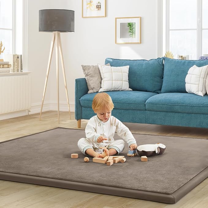 Baby Play Mat for Floor Nursery Rug Muscle Mat Area Rug Playroom Rug 74"x50" Playpen Mat Elastic Foam 1.3" Thick Crawling Mat for Babies,Toddlers, Infants, Kids,Camel