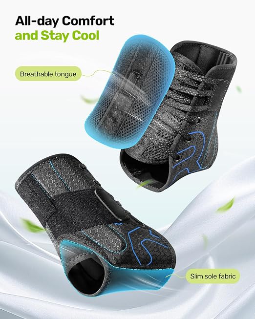 Rakiie Quick Lace Up Ankle Brace with 2 Metal Support Stays, Breathable Stabilizer for Sprained Ankle, Slim Fit Ankle Support for Men & Women, Sports, Running, Basketball (Black, S)
