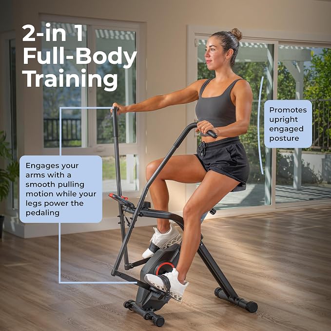 Sunny Health & Fitness Smart Foldable Magnetic X-Bike, Low-Impact Workouts