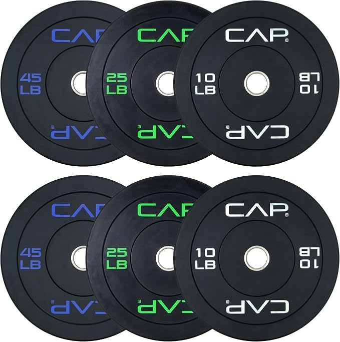 CAP 2-inch Olympic Bumper Plate Weight Set | 100-370 lbs | Multiple Colors | Storage Rack Optional