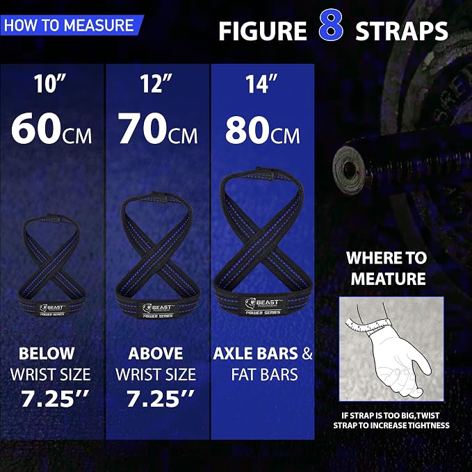 Figure 8 Lifting Strap- Strongman 10-14" Deadlift Straps- True Grip Support & Heavy Duty Wrist Straps for Weightlifting Women Men- Hand Straps for Weight Lifting Figure 8 Straps for Gym Workout