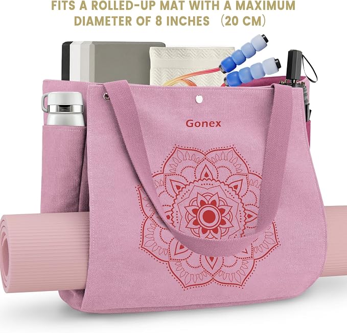 Gonex Yoga Mat Bag For Women Canvas Tote Pilates Gym Bag With Mat Carrier | Front-Opening Quick Access Mat Straps, Durable Cotton Canvas, Machine Washable, Bottle Holder Multi Pockets, Yoga Gym Travel