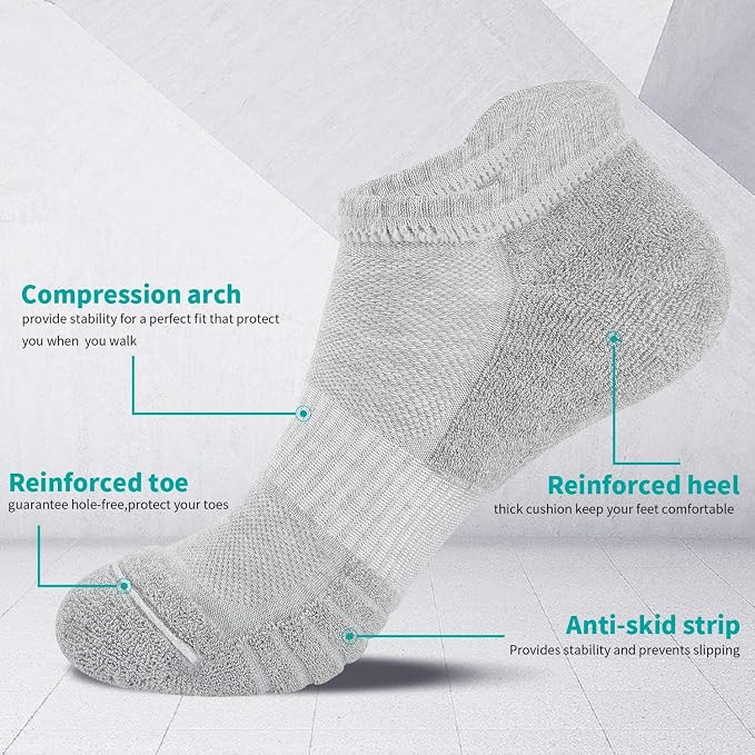 Lapulas Athletic Running Ankle Socks, Low Cut Cushioned Anti-Blister Tab Sports Socks Men Women 6Pairs