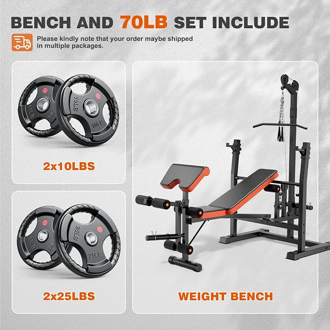 XDDIAS 9-in-1 Olympic Weight Bench Set with Lat Pulldown, Rowing, Squat Rack, Leg Extension/Curl, Preacher Pad, 900LB Adjustable Bench Press for Home Gym Weight Lifting Full-Body Workout