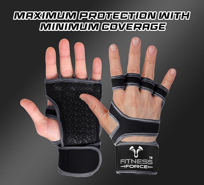 FITNESS FORCE Ventilated Weight Lifting Workout Gloves for Men & Women | Gym Gloves for Men & Women with Built-in Wrist Wraps for Men, Exercise Gloves for Weightlifting, Cycling & Cross Training