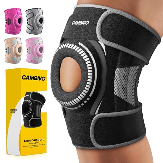 CAMBIVO Knee Brace with Stabilizers, Gel Pad & Open Patella for Men & Women | Open Patella Stabilizer for Arthritis, Meniscus & ACL MCL Relief. Adjustable Compression for Running & Sports Recovery
