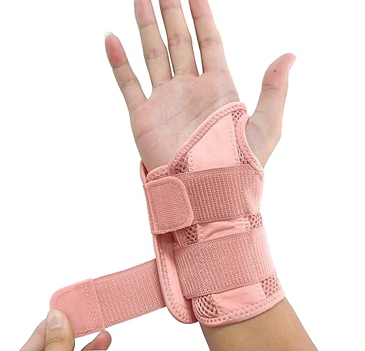NuCamper Wrist Brace for Carpal Tunnel Night Wrist Support Left Hand Pink | Wrist Splint for Men Women, Tendonitis Arthritis Pain Relief,Adjustable Compression Hand Braces, Sleeping, Office Work Typing