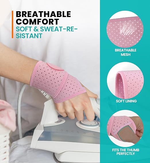 HiRui Wrist Wraps 2-Pack, Adjustable Breathable Wrist Support Brace for Men & Women – Pain Relief for Carpal Tunnel Syndrome, Tendonitis, Arthritis, Sports, Workouts – Fits Left & Right Hand (Pink)