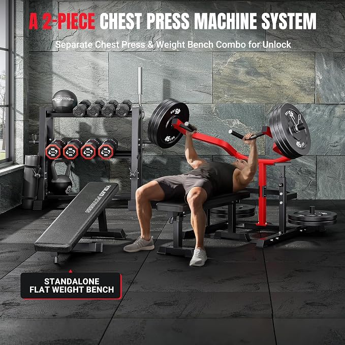 YOLEO 2-Piece Chest Press Machine & Flat Weight Bench, 1100LBS Home Gym Upper Body Machines with Independent Arms & Adjustable Flat Bench