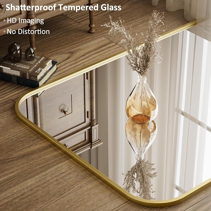 Full Length Mirror 71"x26" Arched Floor Standing Large Mirrors | Full Body Mirror with Stand - with Aluminum Frame for Bedroom Living Room, Gold