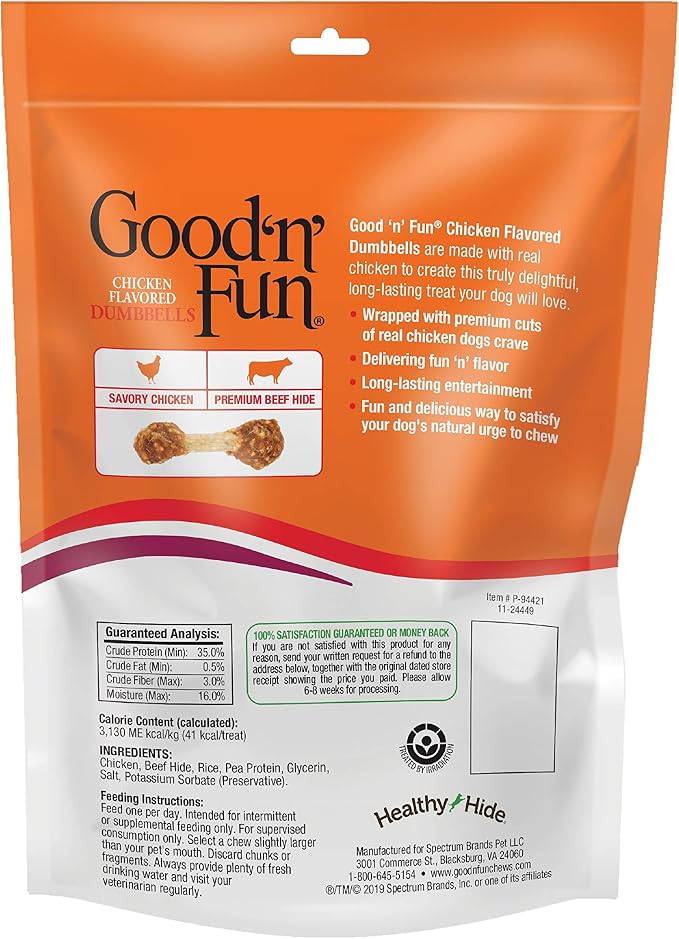 Good ’n’ Fun Chicken Flavored Dumbbells 4 Ounces, Rawhide Snacks for Small Dogs