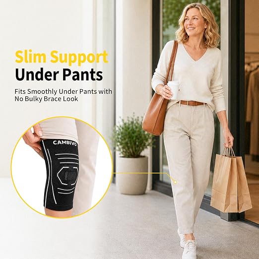 CAMBIVO 2 Pack Knee Brace for Women & Men, Compression Sleeves Knee Support | Lightweight Side Stabilizers| Latex free & silicone free | Knee pain relief for meniscus | Non-slip for running, hiking, gym