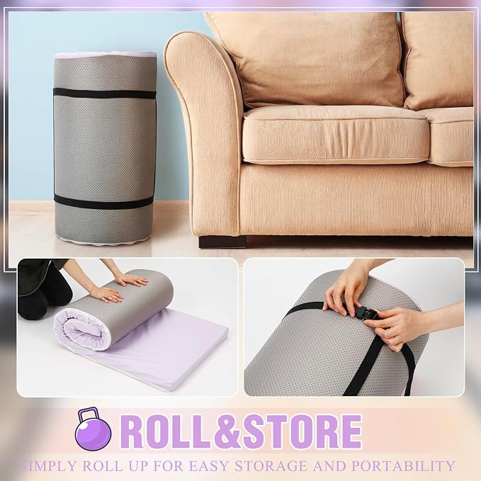 Lyrow 2 Inch 72"x24" Thick Foldable Yoga Mat with Carry Strap, Non-slip Portable Foam Gym Mat for Yoga, Pilates and Stretching
