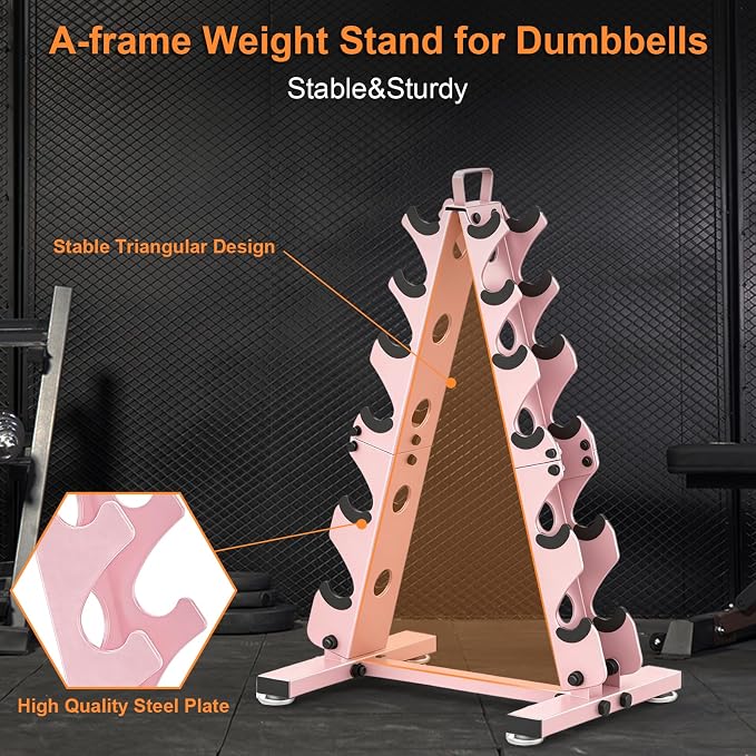 TomCare 6-Tier|5-Tier|4-Tier|2-Tier Dumbbell Rack Stand Only for Home Gym | Stable A-Frame, Fits 5–35 lb Dumbbells, Protective Padded Cradles, Adjustable Feet, Easy-Carry Handle (Stand Only)