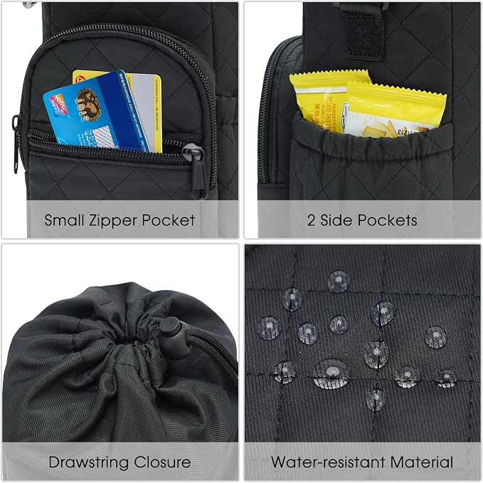 sportsnew 40oz Insulated Crossbody Water Bottle Bag Gym Hiking Phone Pocket | Water-resistant Lining, Padded Strap, Top Handle, Drawstring, Phone Pocket, Elastic Slots, Built-In Key Clip for Gym Walking