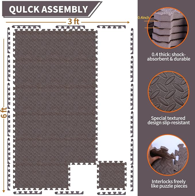 Gym Flooring for Home Gym, 18 PCS Anti-Slip Interlocking Foam Floor Tiles, 12.6"x12.6"x0.4" EVA Exercise Mats, Puzzle Floor Mat For Workout, Yoga, Kids Play Area, Treadmill, Garage