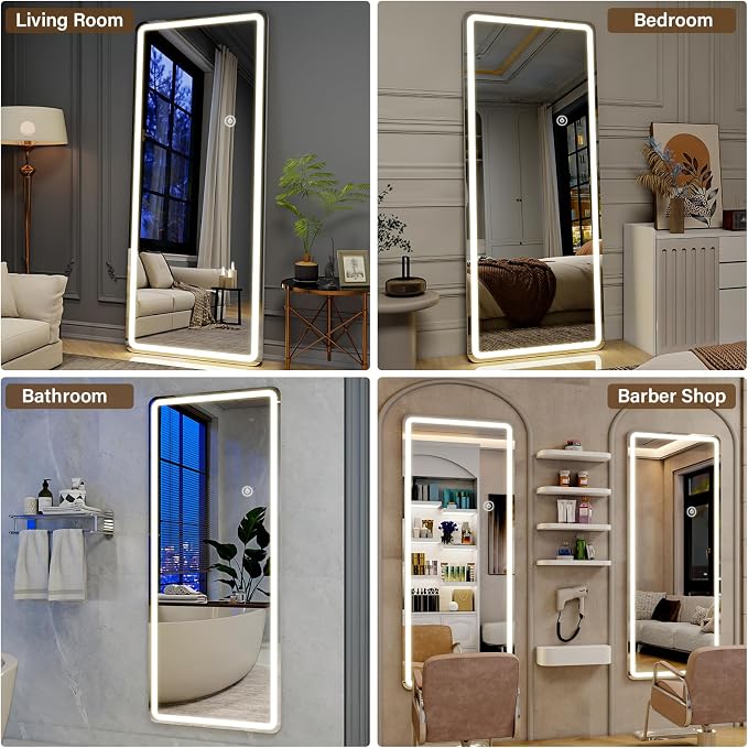 LED Full Length Mirror 32 x 71 Inch for Party Wedding | Floor Mirrors with Dimming &3 Color Lighting LED Mirrors Full Body with Stand for Bedroom Dressing Room Rect