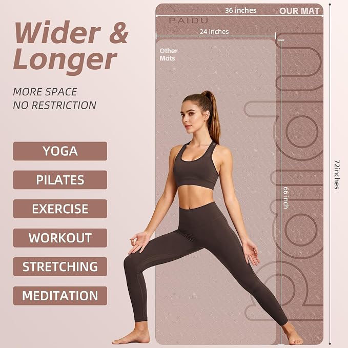 PAIDU Large Yoga Mat, 72"x36"x2/5" POE Non-Slip Exercise Mat | 10MM Thick, POE, non‑slip, ideal for home gym, yoga, pilates, fitness & floor use