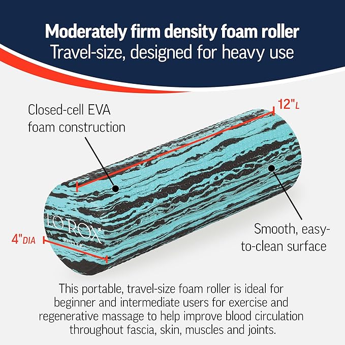 OPTP Lo Rox Travel-Size Foam Roller – Moderately Firm, Round, 12" x 4" | For physical therapy, Pilates, exercise & self-massage, by fascia & alignment expert Lauren Roxburgh, Moderate density