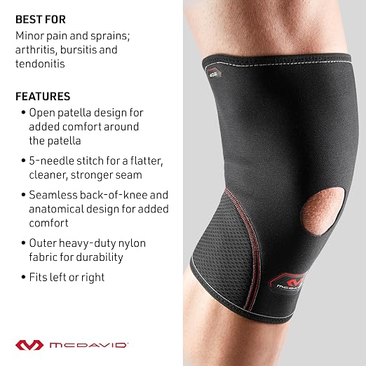 McDavid Knee Compression Sleeves Men/Women, Open Patella Knee Brace, Stabilizer for Minor Arthritis, Bursitis, Tendonitis, Patellar Support, Single Unit