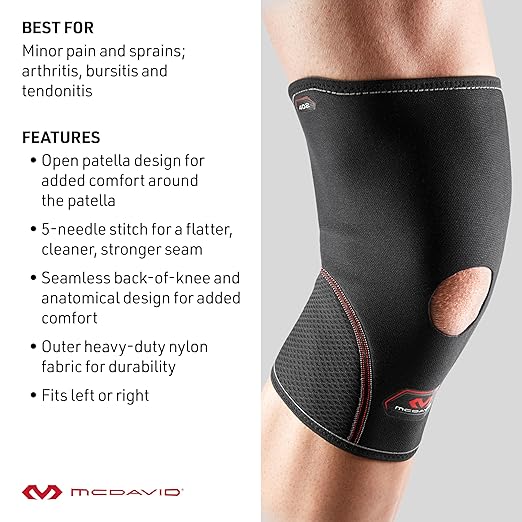 McDavid Knee Compression Sleeves Men/Women, Open Patella Knee Brace, Stabilizer for Minor Arthritis, Bursitis, Tendonitis, Patellar Support, Single Unit