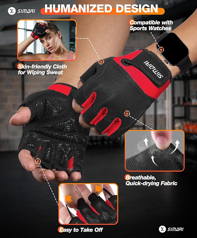 SIMARI Breathable Workout Gloves with Cushion Pad/Grip/Reduce Calluses, Weight Lifting Gloves for Gym Exercise, Cycling, Weightlifting Training, Fitness, Pilates, Kayaking, Gift for Men & Women
