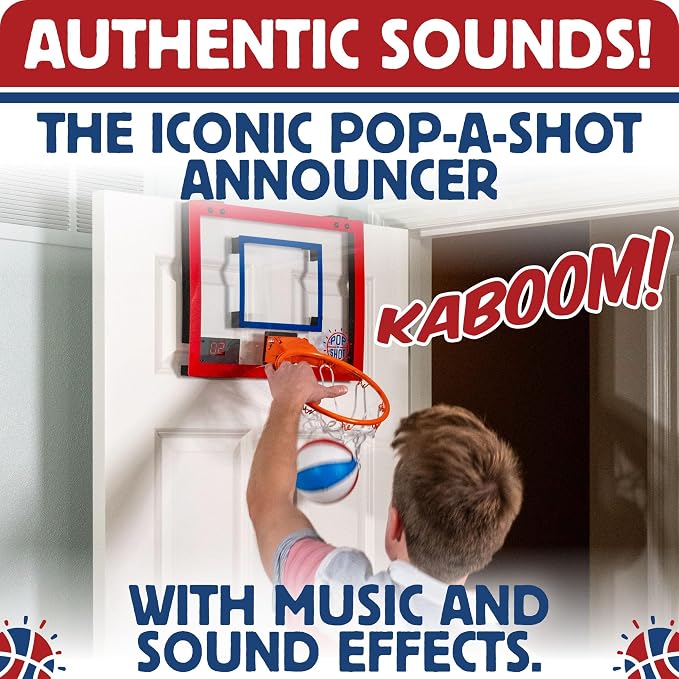 Pop-A-Shot Super Slam | Over the Door Mini Basketball Hoop Built for Dunks | Indoor Over-the-Door Mini Hoop with Electronic Scoreboard, Built for Dunks in Bedrooms & Game Rooms with a Spring-loaded Rim